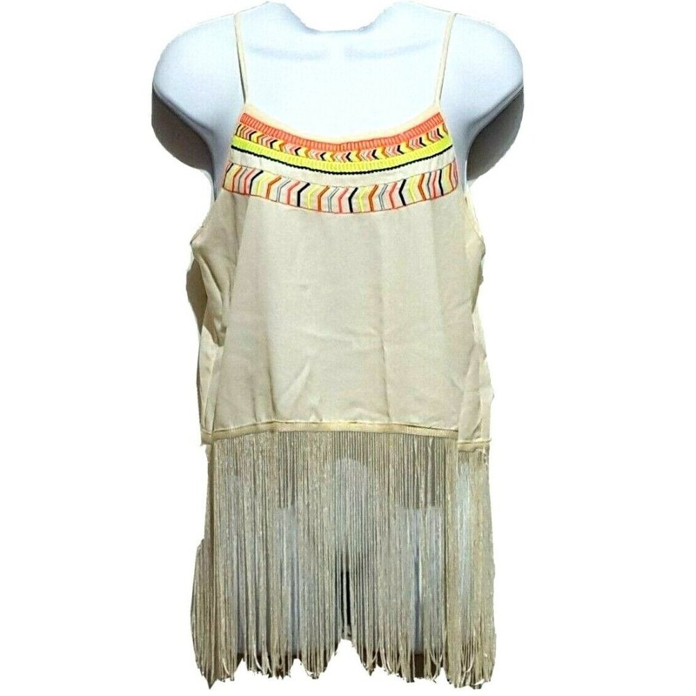 On Twelfth Women's Cami Tank Shirt Top Fringe trim M Spaghetti‎ Straps Ivory